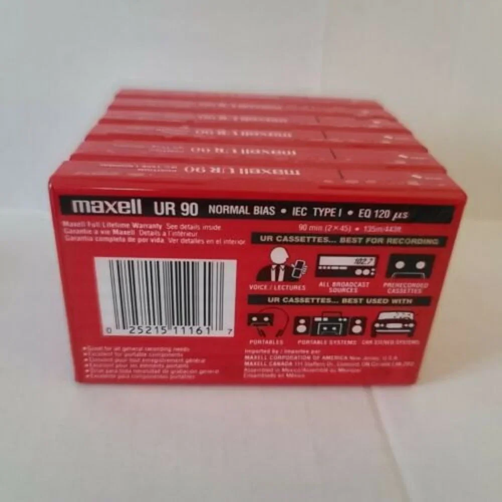 6 Pack Maxell Audio Blank Audio Cassette Tapes Normal Bias UR90 Sealed New